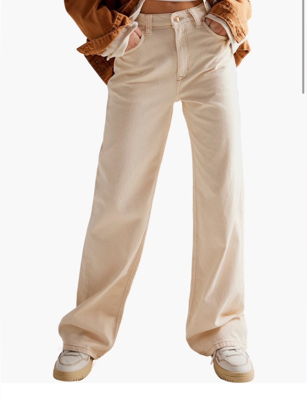 Free People Wide Leg High-Rise Jeans in Cream